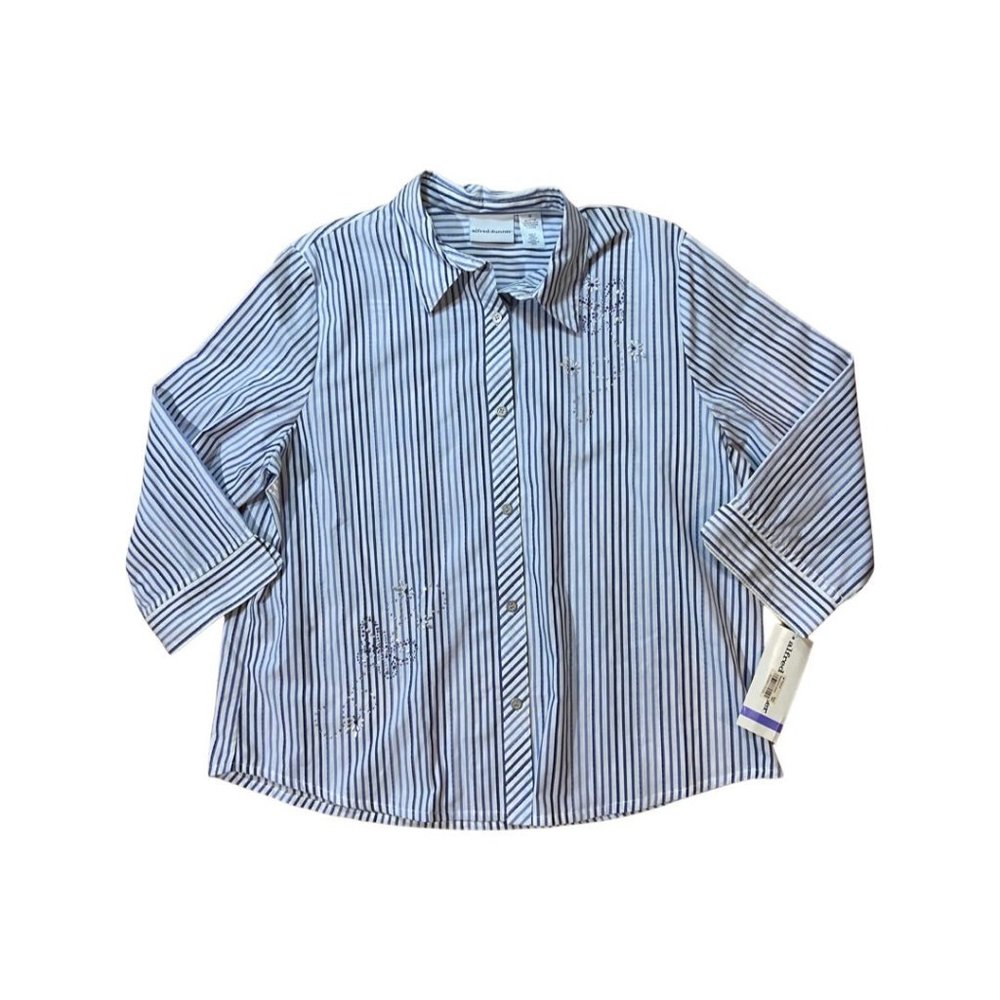 Alfred Dunner Top Woman Size 18 Button Down 3/4 Sleeves striped